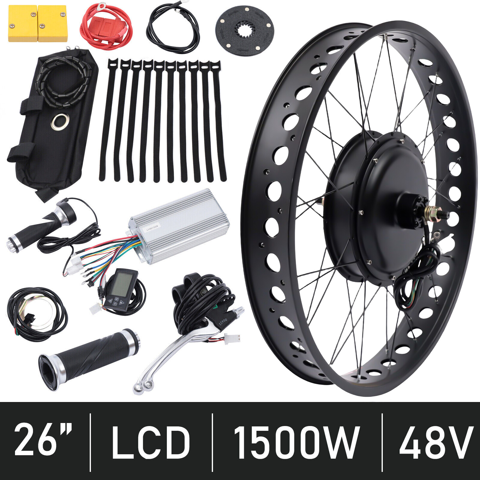 E-Bike Fat Tire Bicycle Rear Wheel Hub Motor Conversion Kit Fit 26″ 48V 1500W
