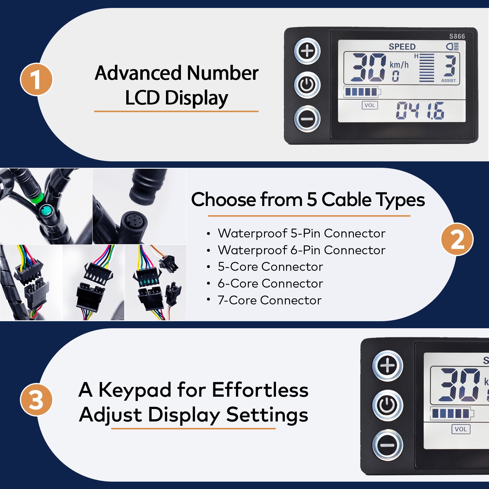 For E-Bike LCD Display Display E-Bicycle MTB Part Electric Bike for Mountain