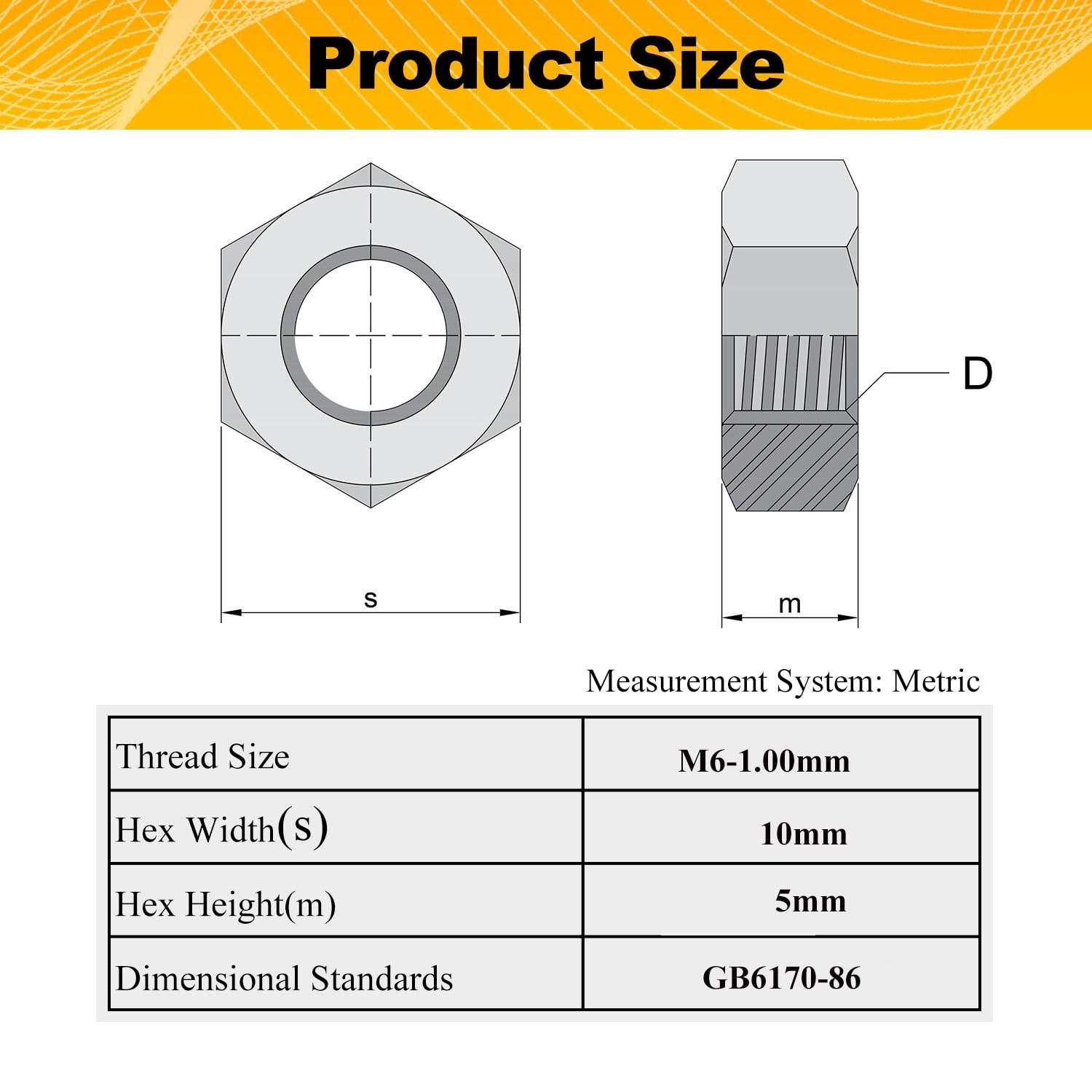100pcs M6-1mm Hex Nuts, Carbon Steel, Black Oxide, M6 x 1.00mm Hex Drive, Gra…