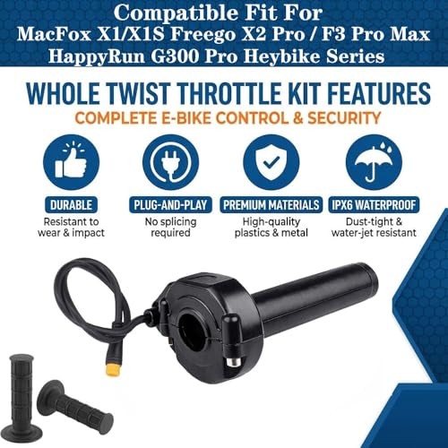 Ebike Full Twist Throttle with Rolling Bearing, Surron Style 3-Pin Black