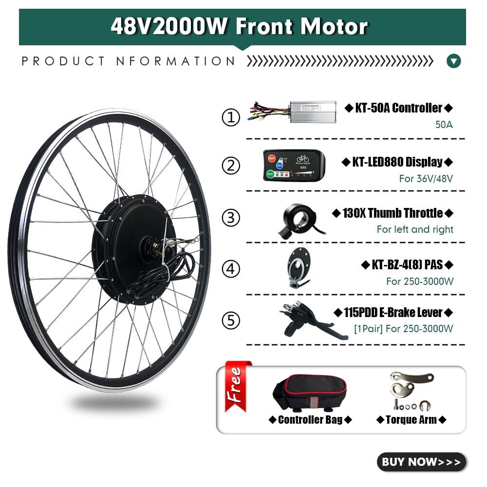48V 2000W Electric Bicycle Front Motor Wheel Conversion Kit 20-29 Inch /700c