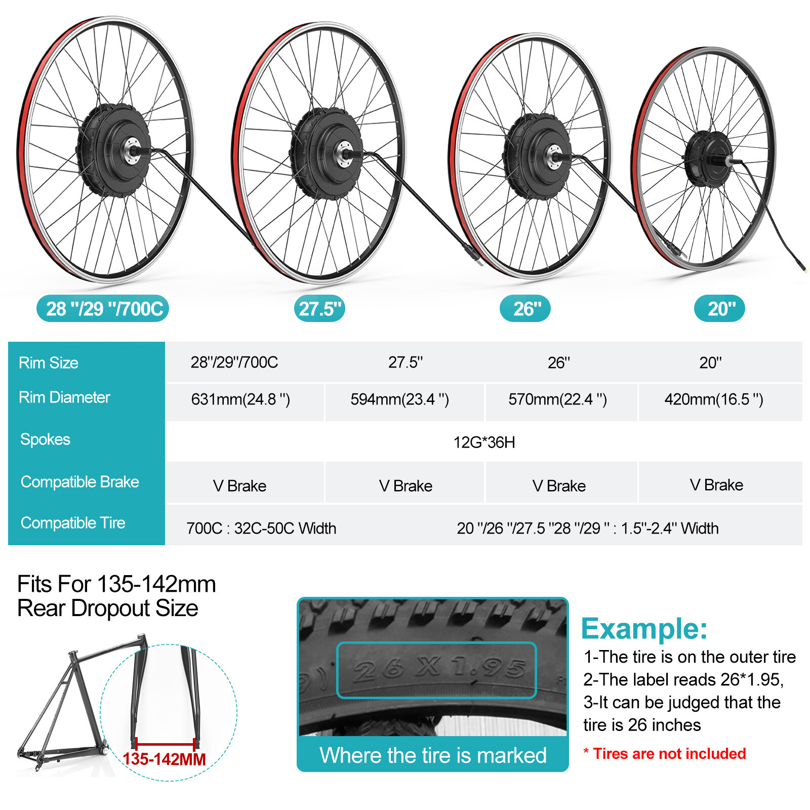 Bafang 48V 500W Front Rear Hub Motor Electric Bike Conversion Kit 26″ 27.5″ 700C