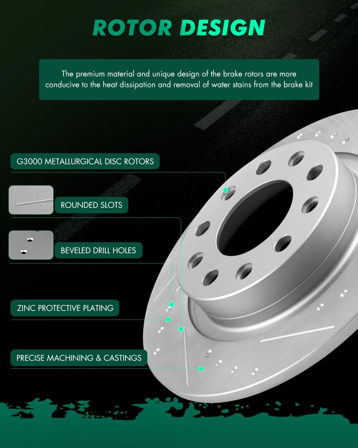 Scitoo 2Pcs Rear Slotted Brake Rotors Brakes Kit Fit For 2007-2009 For Hyundai