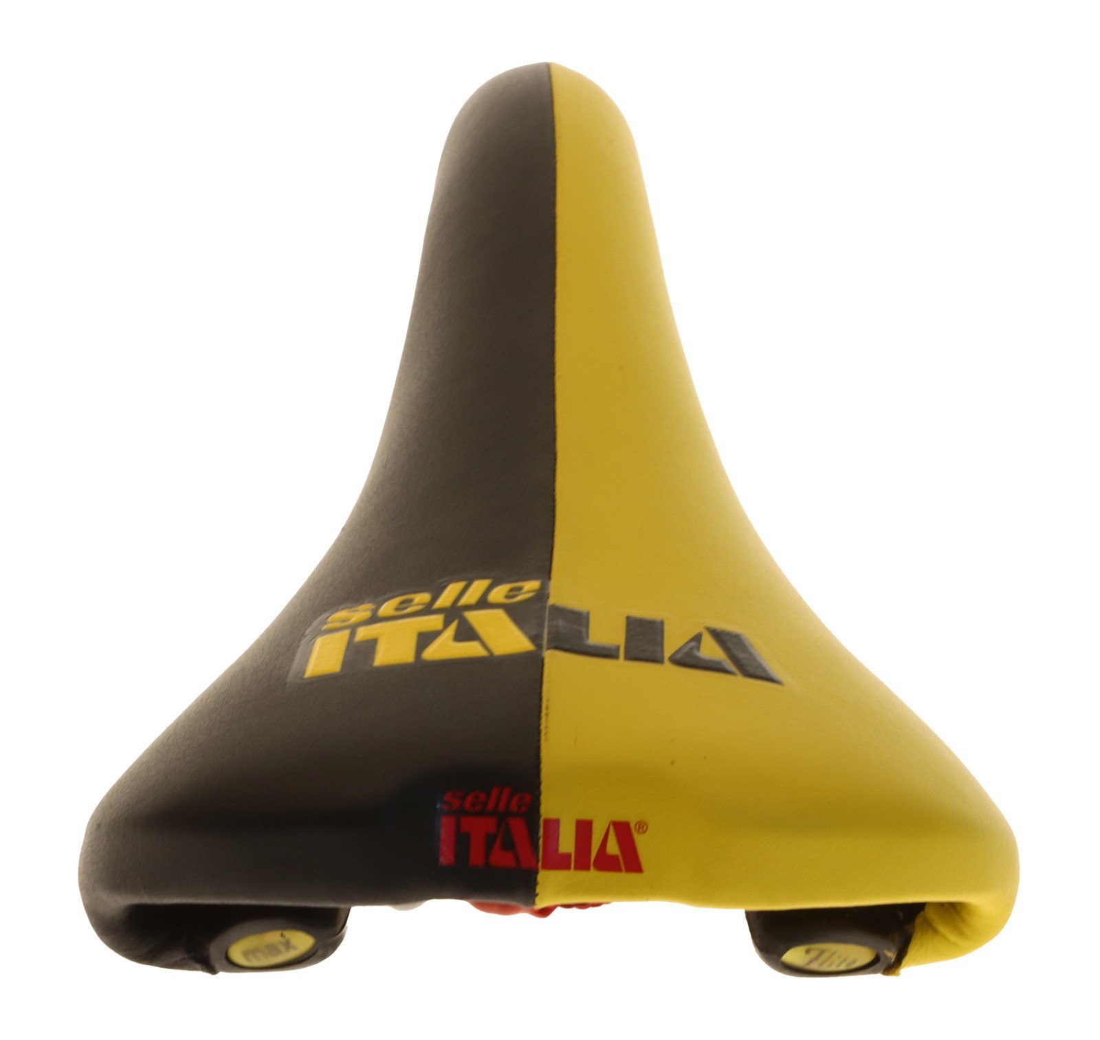Selle Italia Max Flite Saddle Vanadium Rails Black & Yellow Leather