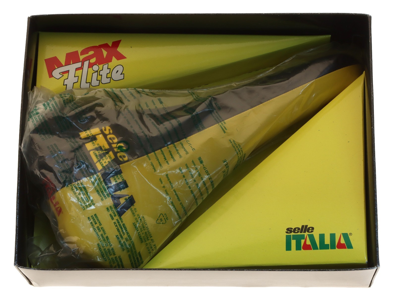Selle Italia Max Flite Saddle Vanadium Rails Black & Yellow Leather