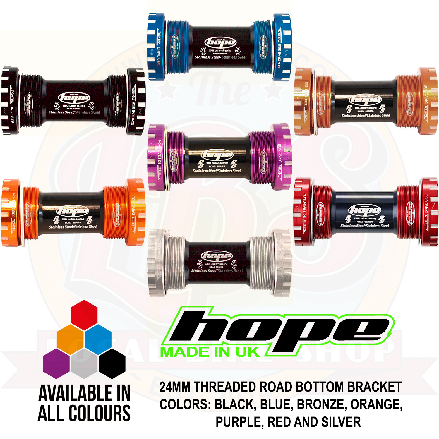 Hope Road BSA Bottom Bracket 24mm Threaded 68mm – All Colors – Brand New