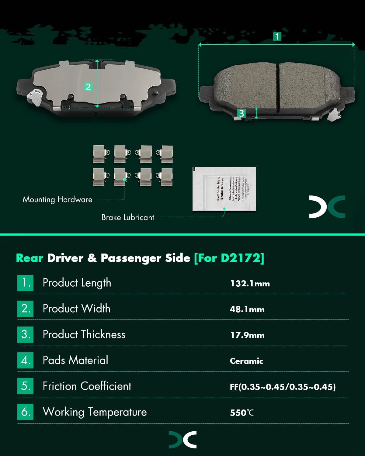 Scitoo D2172 D2177 Ceramic Brake Pads Sets W/Hardware Replacement For Jeep For