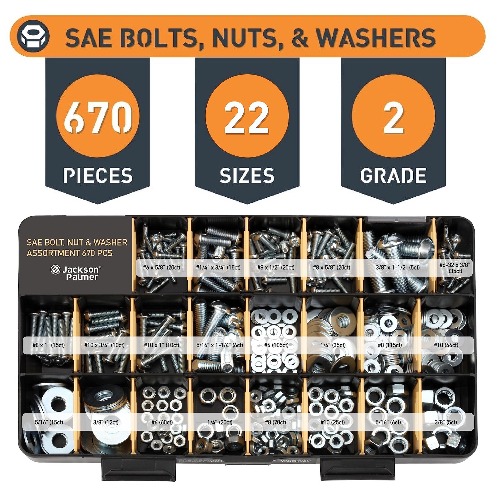 Jackson Palmer 2251-Piece Hardware Assortment Kit Screws Nuts Bolts Washers