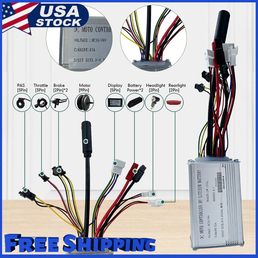 E-bike 36V 48V 6 FET 15A 250W Brushless Motor JN Controller For Electric Bicyc .