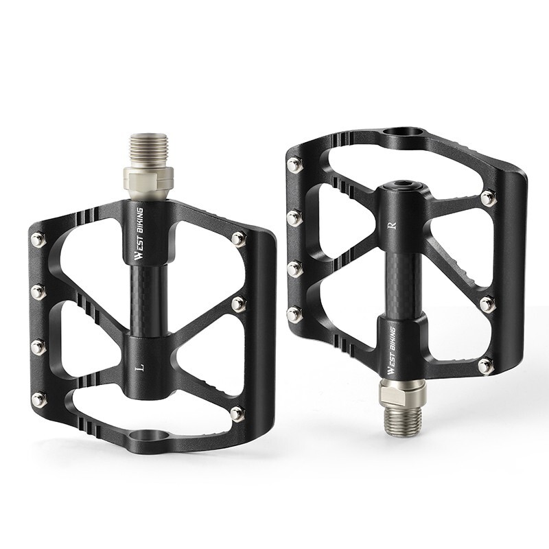 WEST BIKING Bicycle Pedals Carbon Fiber Axle 3 Bearing Aluminum Bike Flat Pedals