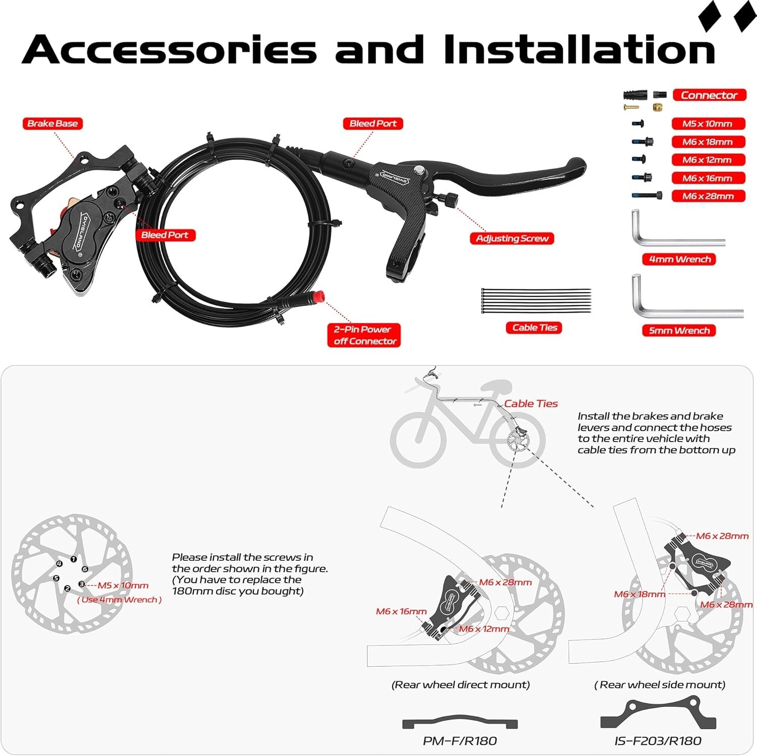 E-Bike Hydraulic Disc Brake Set – 4-Piston Rear, Pre-Bled Mineral Oil, Powerful