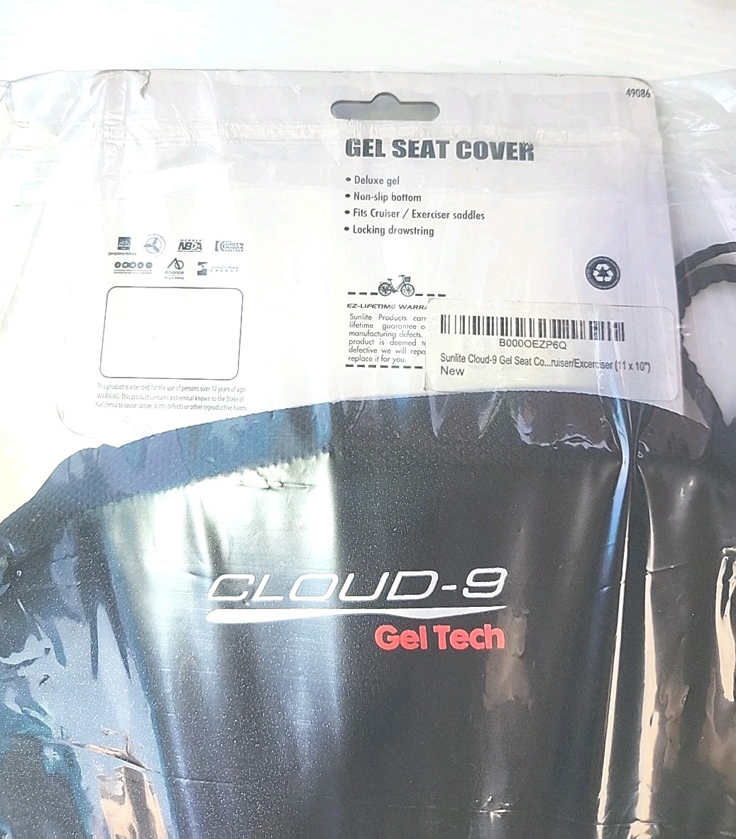 Sunlite Cloud 9 Gel-Tech Black Bicycle Saddle Cover 10” X 11” Bike Seat Cover