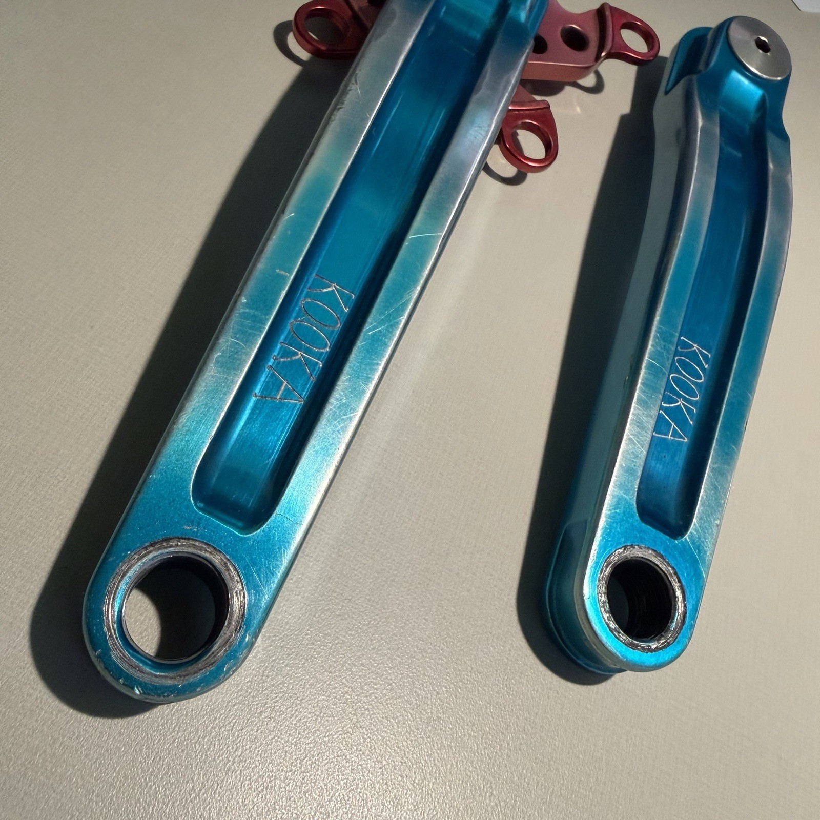 Kooka Crankset Blue Arms Red Spider 94/58 BCD Vintage MTB USA Anodized