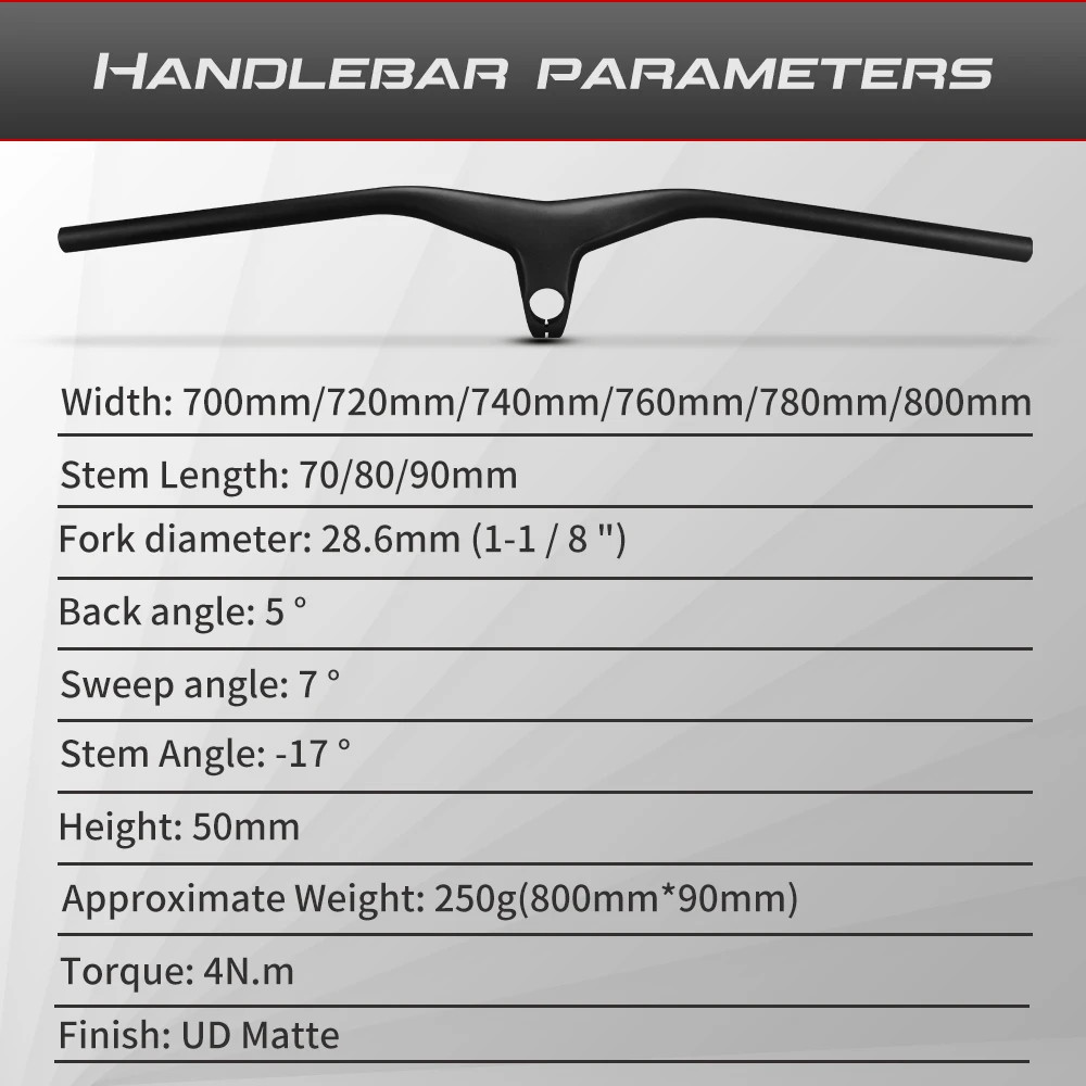 Integrated MTB Carbon Riser Handlebar 7 Degree Downwill Flats Bar 760/780/800mm