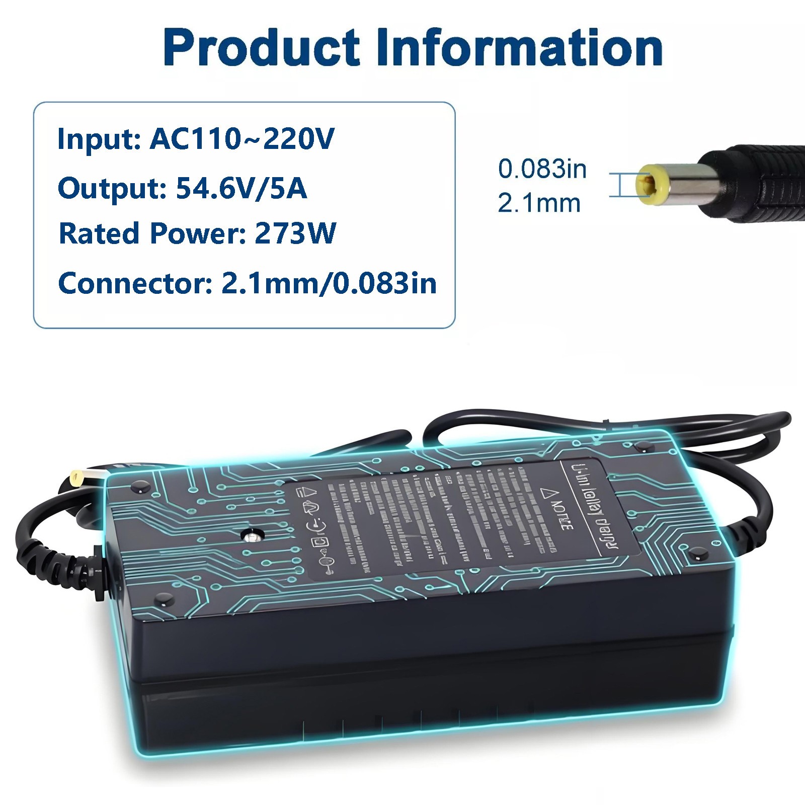 UUG 54.6V 5A DC Fast Power Supply Adapter Charger for 48V Lithium Battery Pack