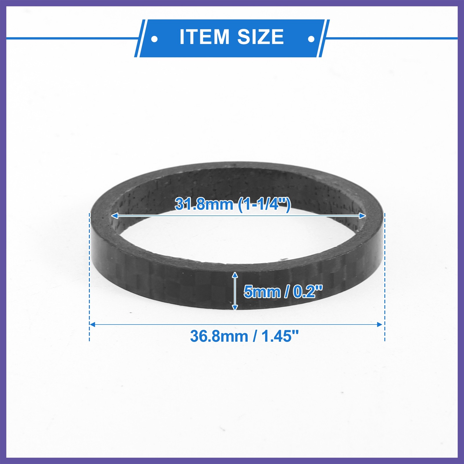 Bicycle Headset Spacers 5mm 31.8mm 1-1/4″ Carbon Fiber Gloss Black