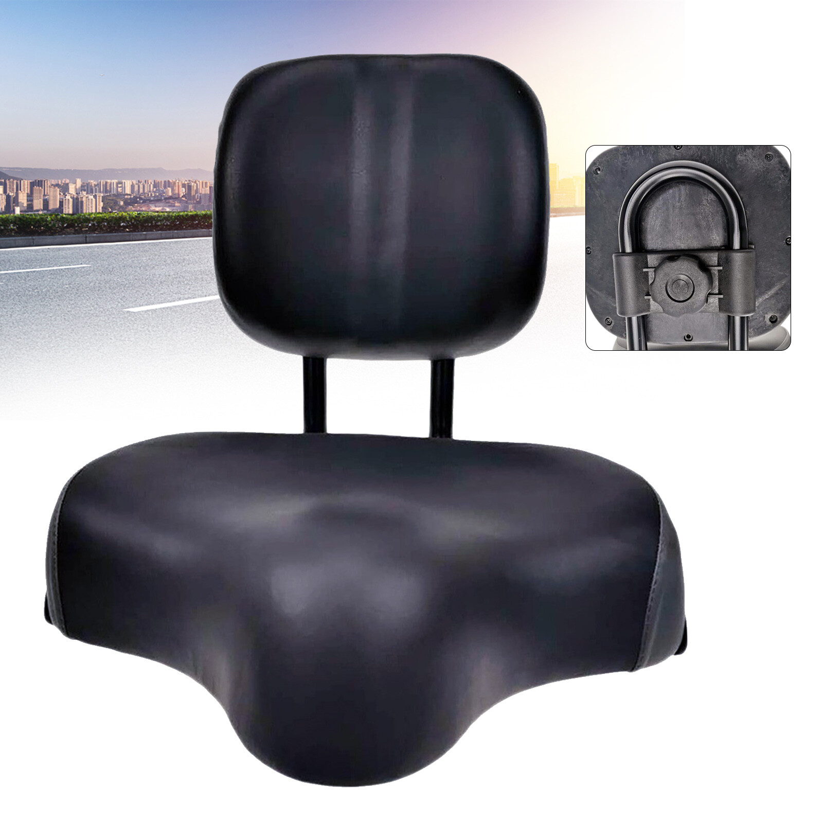 Bike Saddle Seat w/ Backrest Bicycle Extra Wide Comfort Leather Cushion Soft Pad