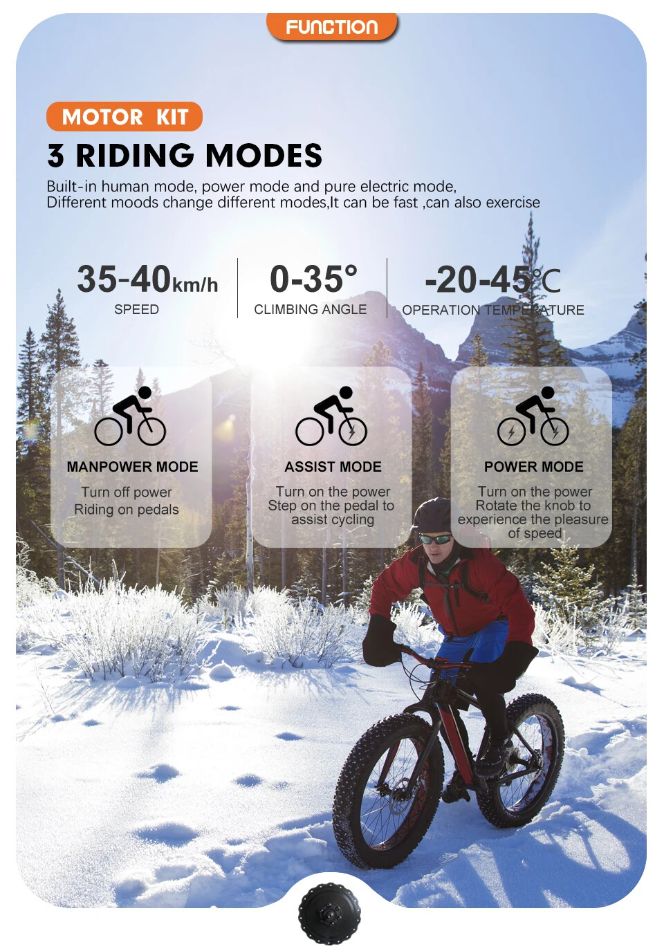 20 24 26inch Snow E-bike Fat Tyre Kit 750W Brushless Gear Rear Hub Motor Wheel