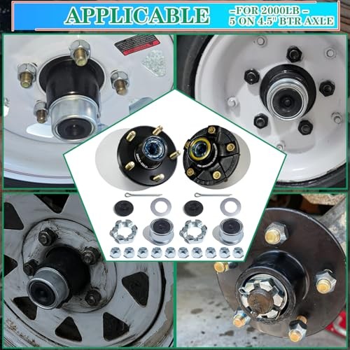 Set of 2 Pre-Iubricated Trailer Hub Kits – 5 on 4.5» for 2000 lbs 1-1/16»