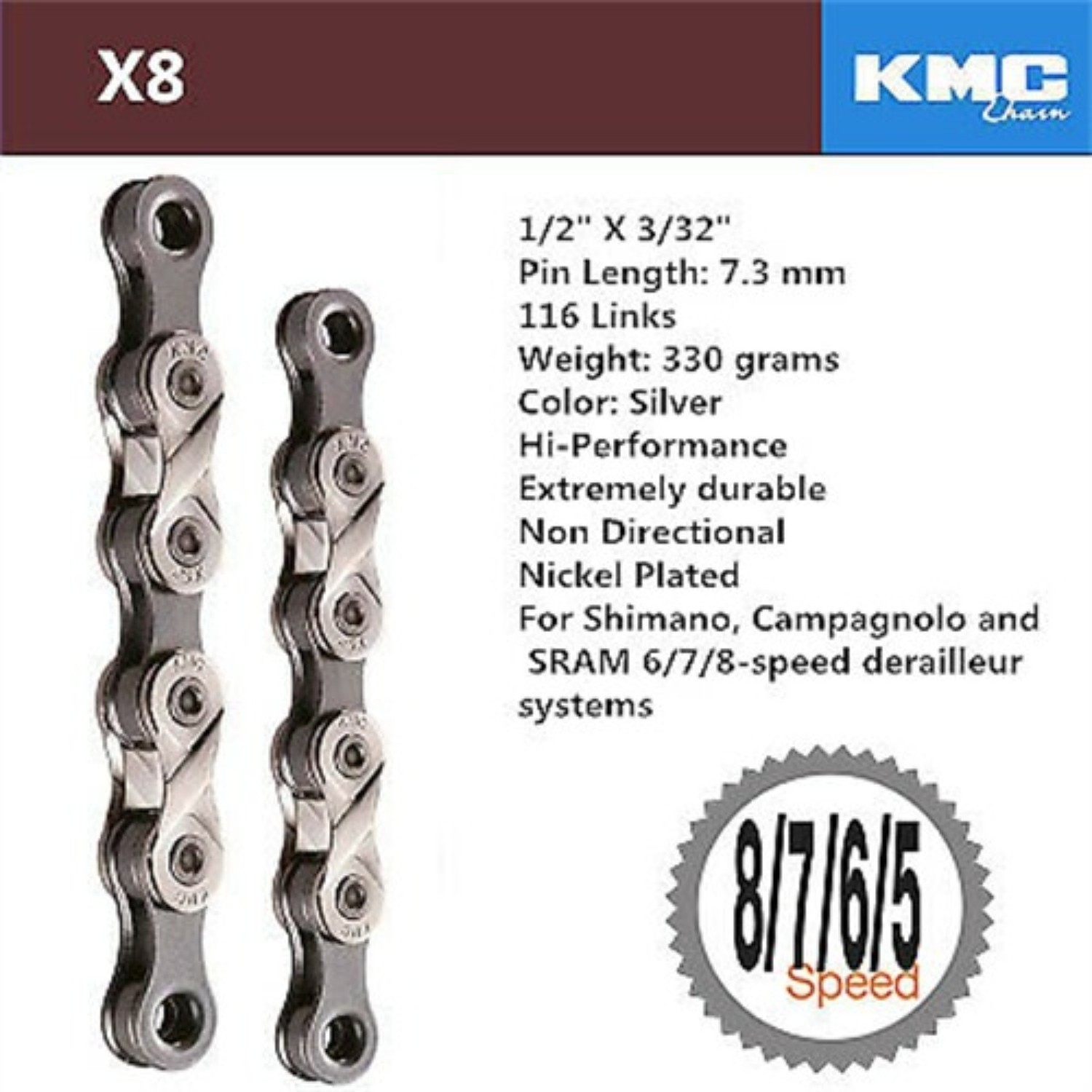 KMC 6 7 8 9 10 11 12 Speed Bike Chain MTB Road 116L 118L with 2x Missing Link