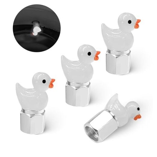 Tire Valve Stem Cap, 4 pcs Glow-in-The-Dark Cute Duckling Tire Valve Cap, White