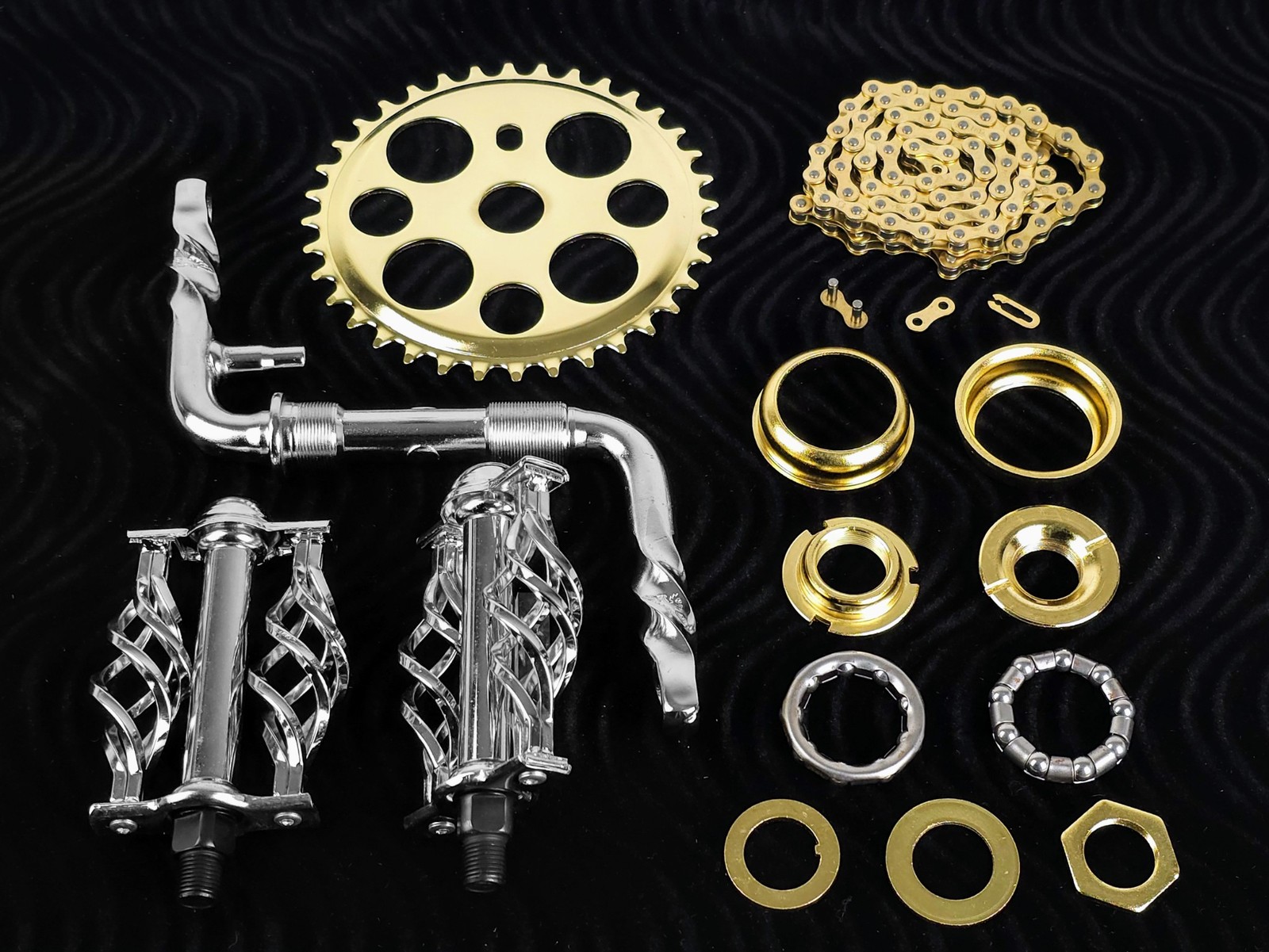 OG LOWRIDER – Twisted CRANK PKG – Lucky 7 Cage Pedal Chrome/Gold