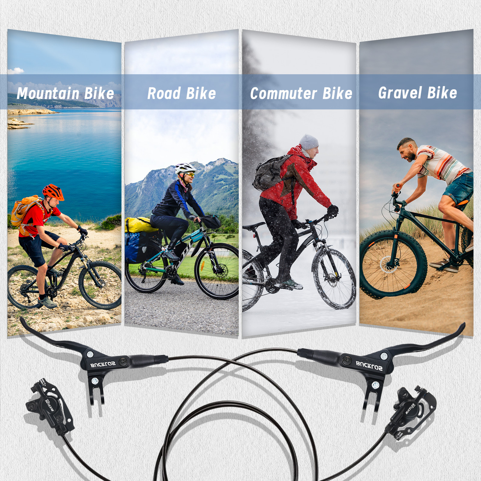 Pair 2 Piston MTB Hydraulic Disc Brake Set Left Front&Right Rear Road Bike Brake