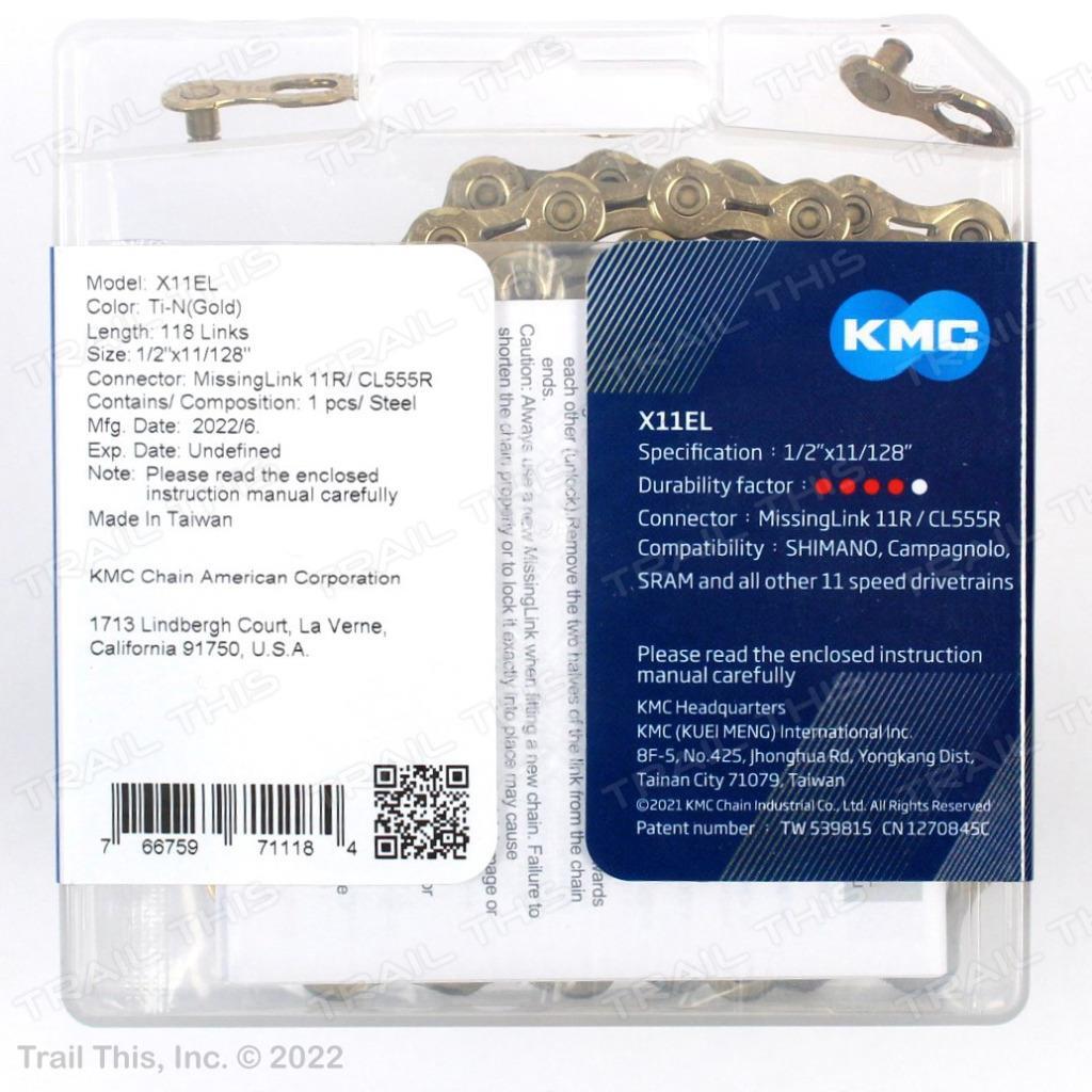 KMC X11EL Gold 11-Speed 118L Bike Chain Hollow-Plates fits SRAM Shimano