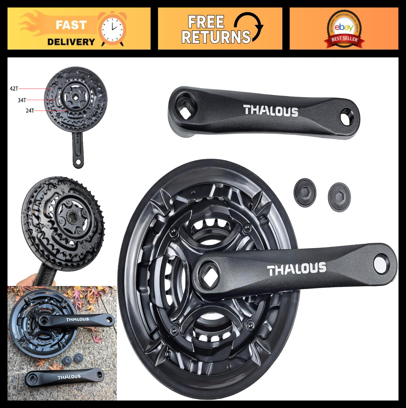 Universal Bicycle Crankset 6/7/8 Speed 42/34/24T Square Crank Arm 170MM MTB