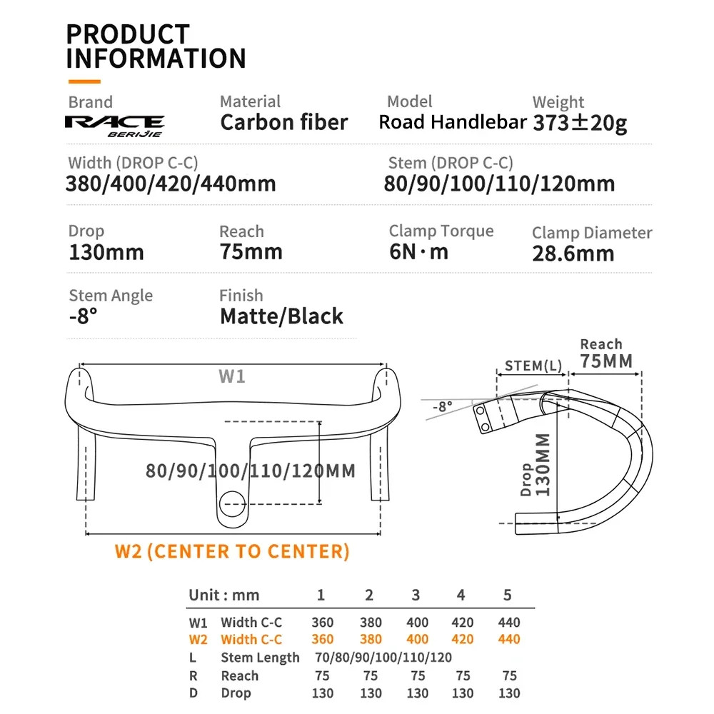 Road Bicycle Full Carbon Fiber Integrated Handlebar High Rigidity 380-440mm