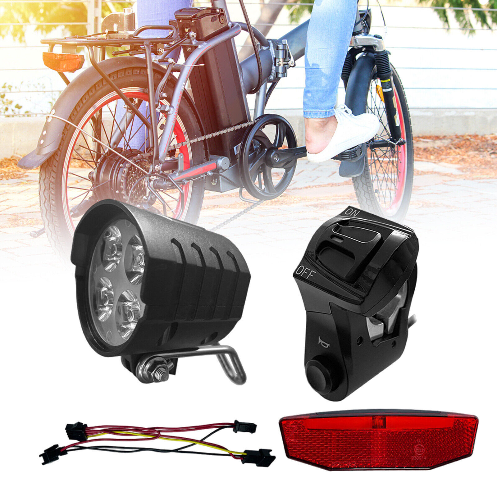 36V/48V/52V/60V 3 in 1 E-Bike Light set Headlight & Tail Light with Horn Switch