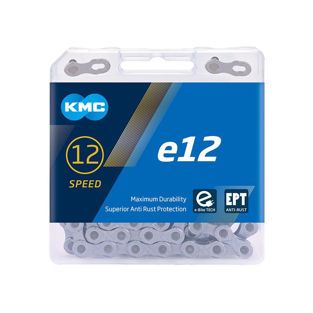 KMC e12 EPT Bike Chain 12-Speed X-Long 136 Links Silver No-Rust fits eBikes too