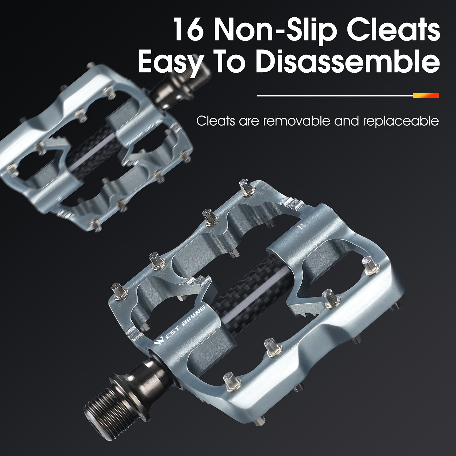 WEST BIKING Bicycle Pedals Road Bike Carbon Fiber 3 Bearings Aluminum Pedals