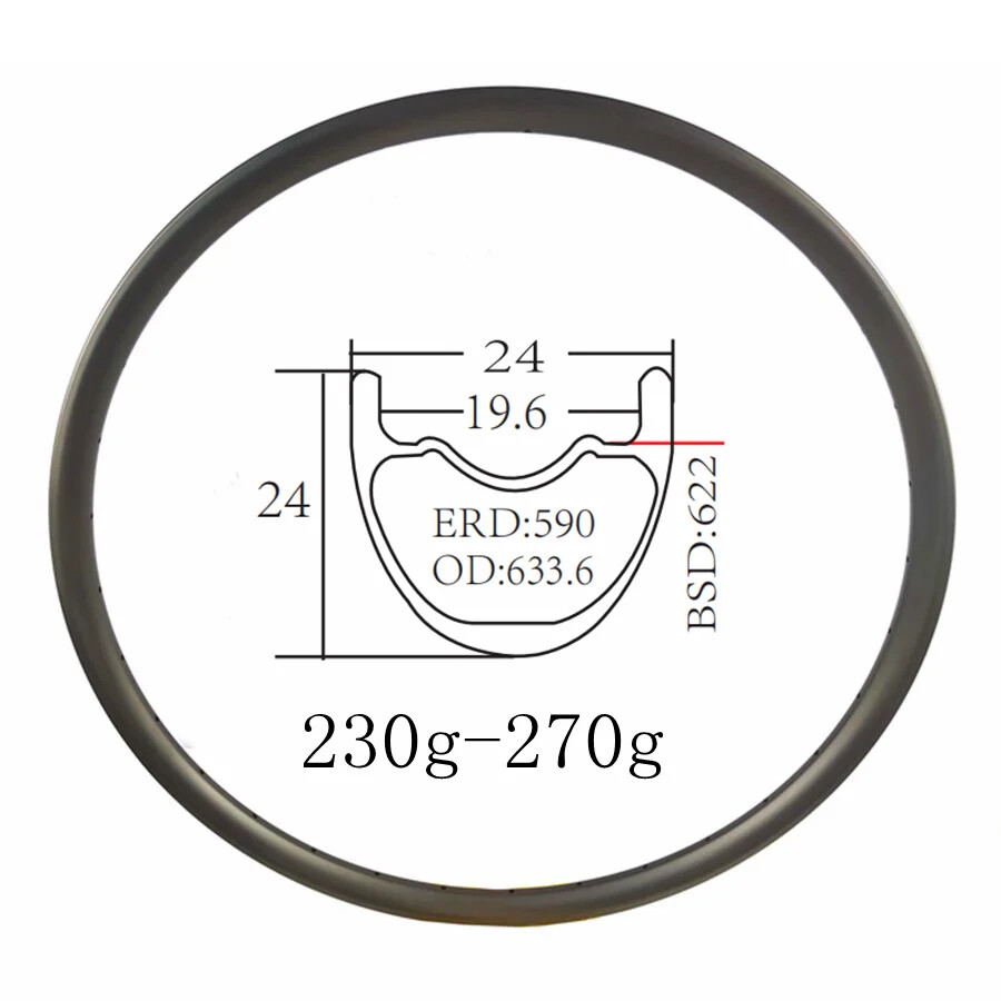 24MM*24MM Carbon MTB Rim 26/27.5/29inch Hookless Tubeless Mountain Bike Rim