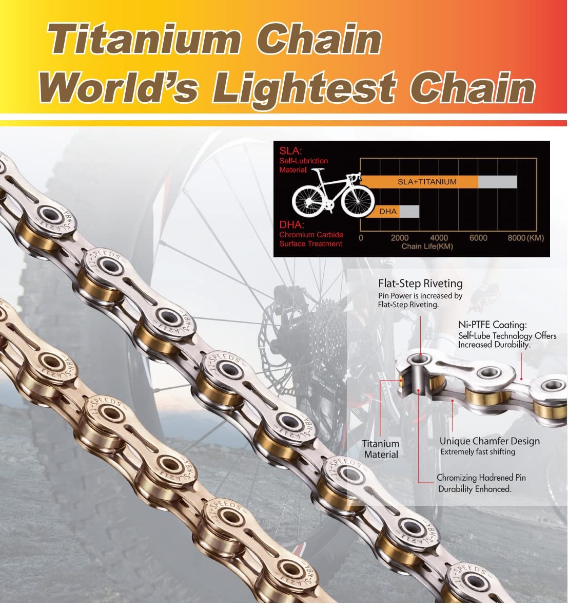 YBN Bike Chain 12 Speed for Road Bike MTB Mountain – P/N: SLA1210-TIG