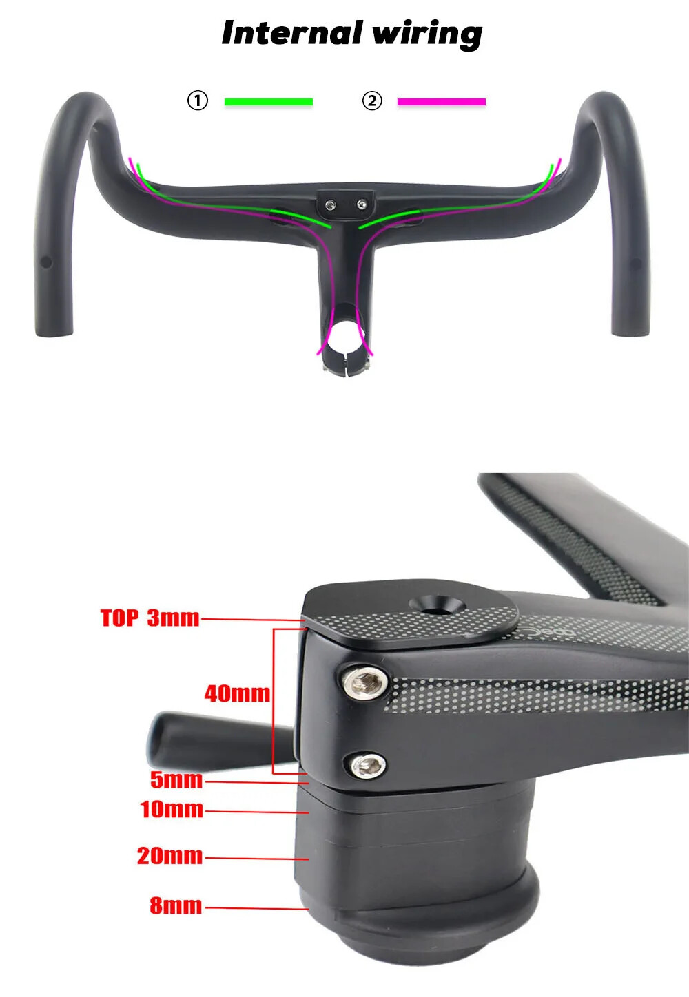 Road Bicycle Handlebars Integrated Carbon Fiber Handlebars 28.6mm with Spacers