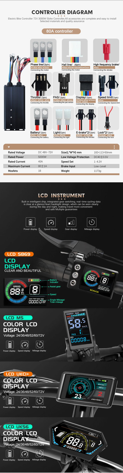 E-bike Conversion Kit 72V 3000W Brushless Rear Wheel Hub Motor Dropout 135mm