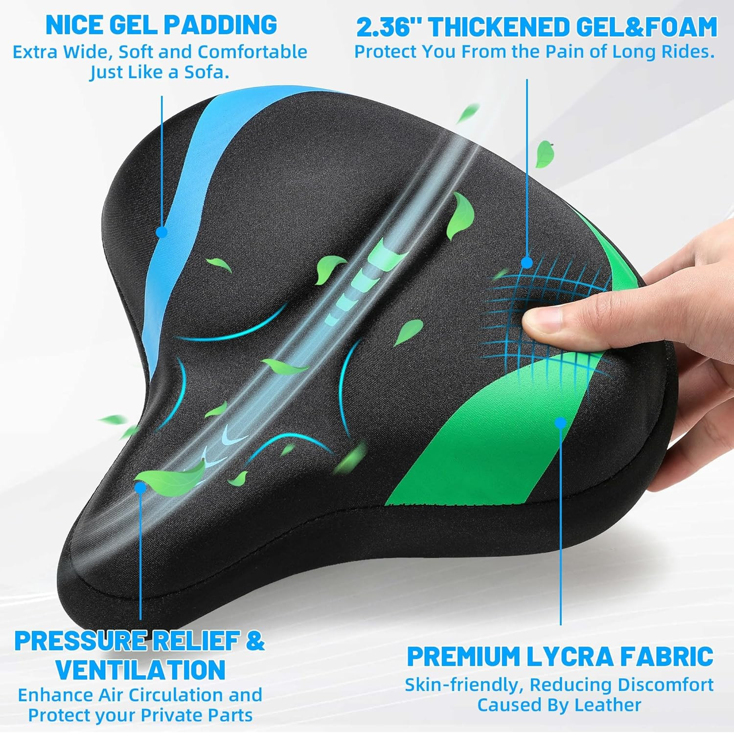 CDYWD Oversized Bike Seat for Men & Women, Comfortable Gel Padded, Extra Wide Bi