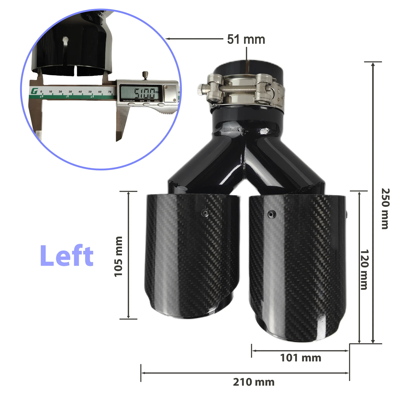 Car Carbon Fiber Glossy Muffler Tip Exhaust Pipe Y Shape Double Exit Mufflers