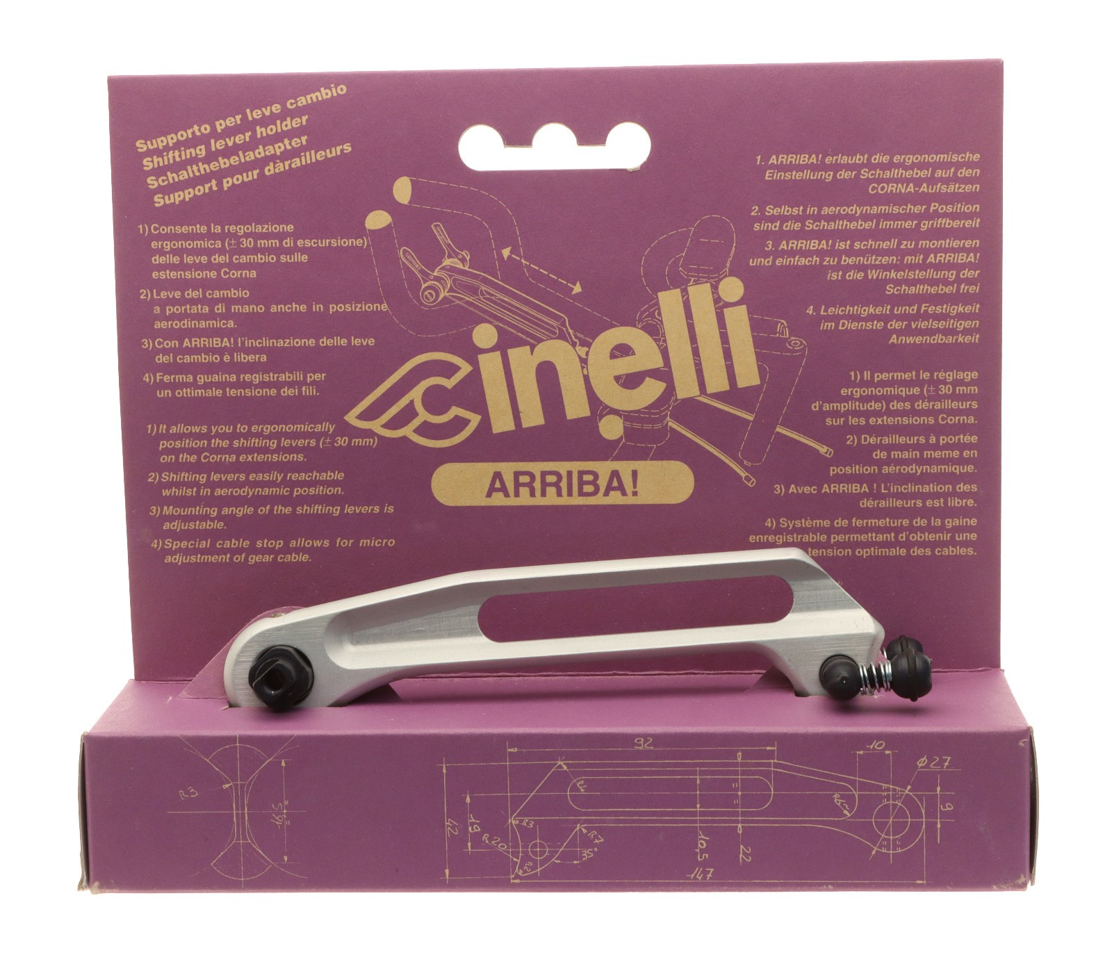 Cinelli Arriba Shift Lever Mount for Corna Handlebars Silver/Black NEW NOS NIB
