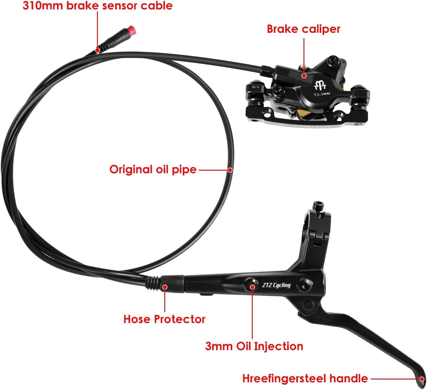 2-Piston Hydraulic Disc Brake Set for E-Bikes & Mountain Bikes, 950/1880mm