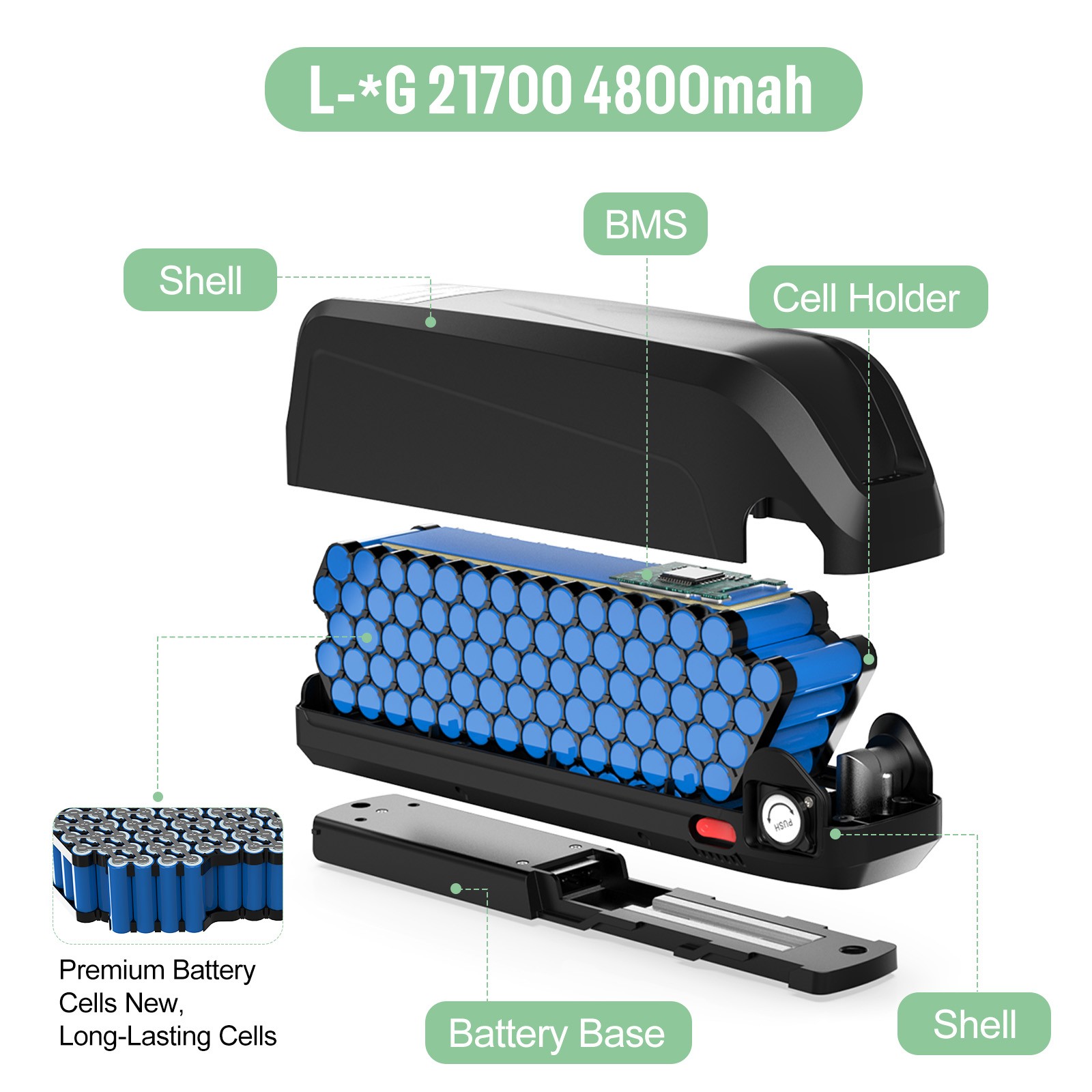 48V20AH Electric Bicycle Lithium Battery 30A BMS USB Port for 250W~2000W Motor