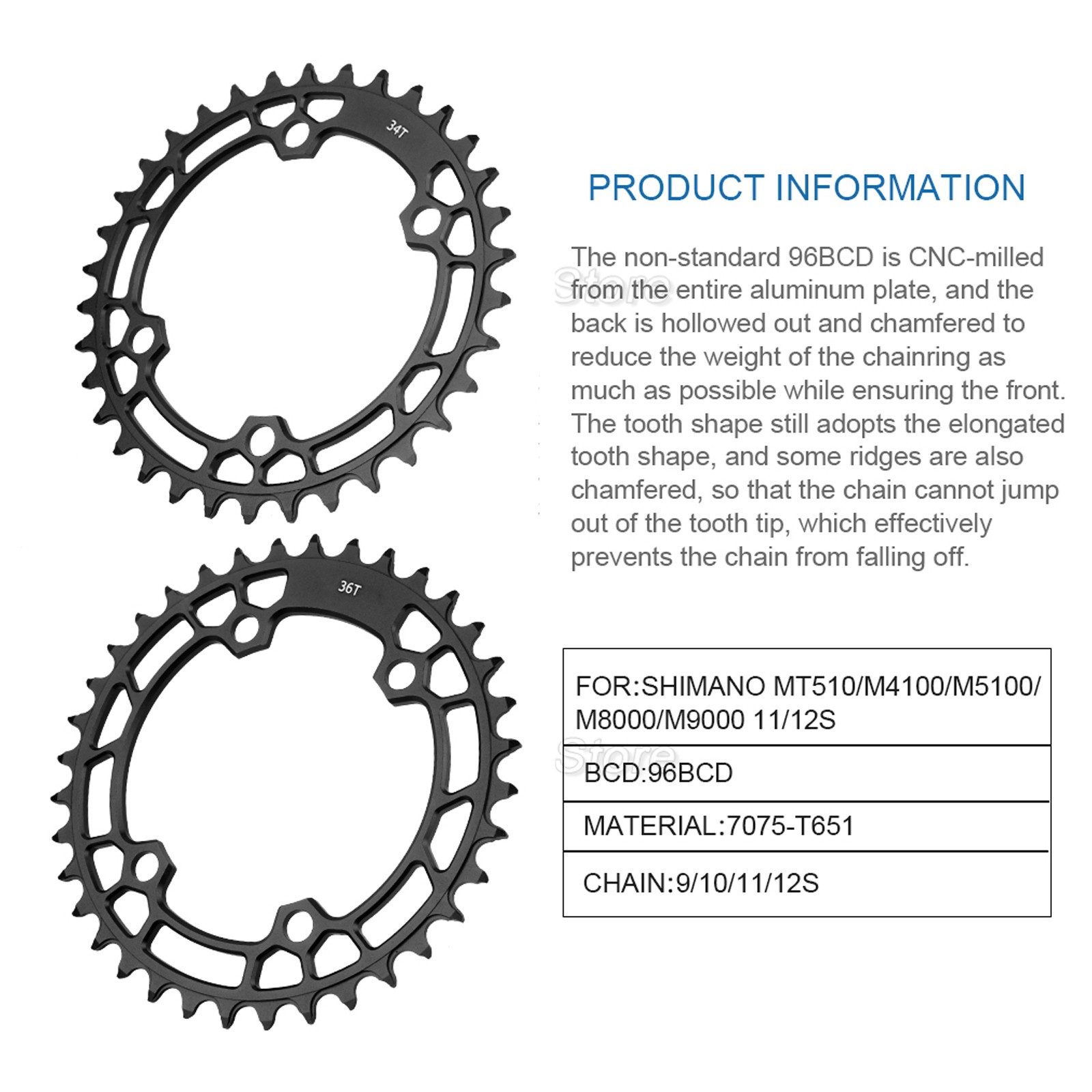 Bike Chainring 96BCD Narrow Wide Tooth MTB for XT SLX M6000 M7000 M8000 M9000