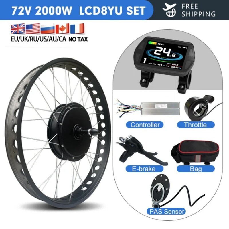 72V 2000W Snow Fat Tire Ebike 20/24/26in Brushless Gearless Rear Hub Motor Wheel