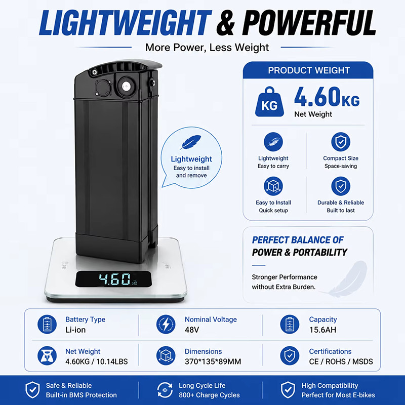 48V 15Ah Rear Rack Li-Ion Lithium Battery for 48V Electric Bike