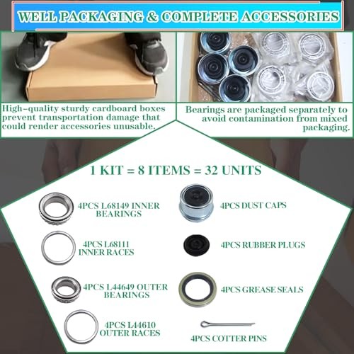 4 Sets 3500 lbs L68149 L44649 Bearing Kits for 1-3/8» to 1-1/16» #84 Spindle