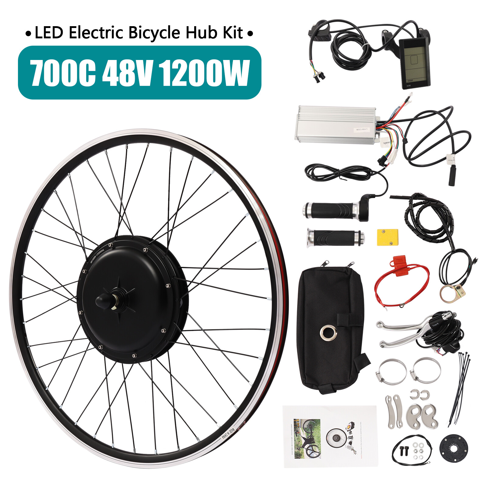 1200W 700cc Bicycle Hub Motor Front Wheel Universal Ebike Conversion Kit HOT