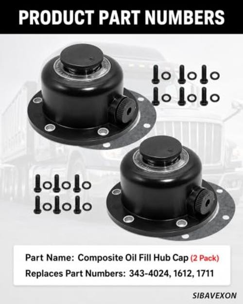 2 Pack Steer Axle Hub Caps, Black, 4.5 in, Replaces 343-4024 1612 1711 | Bolt
