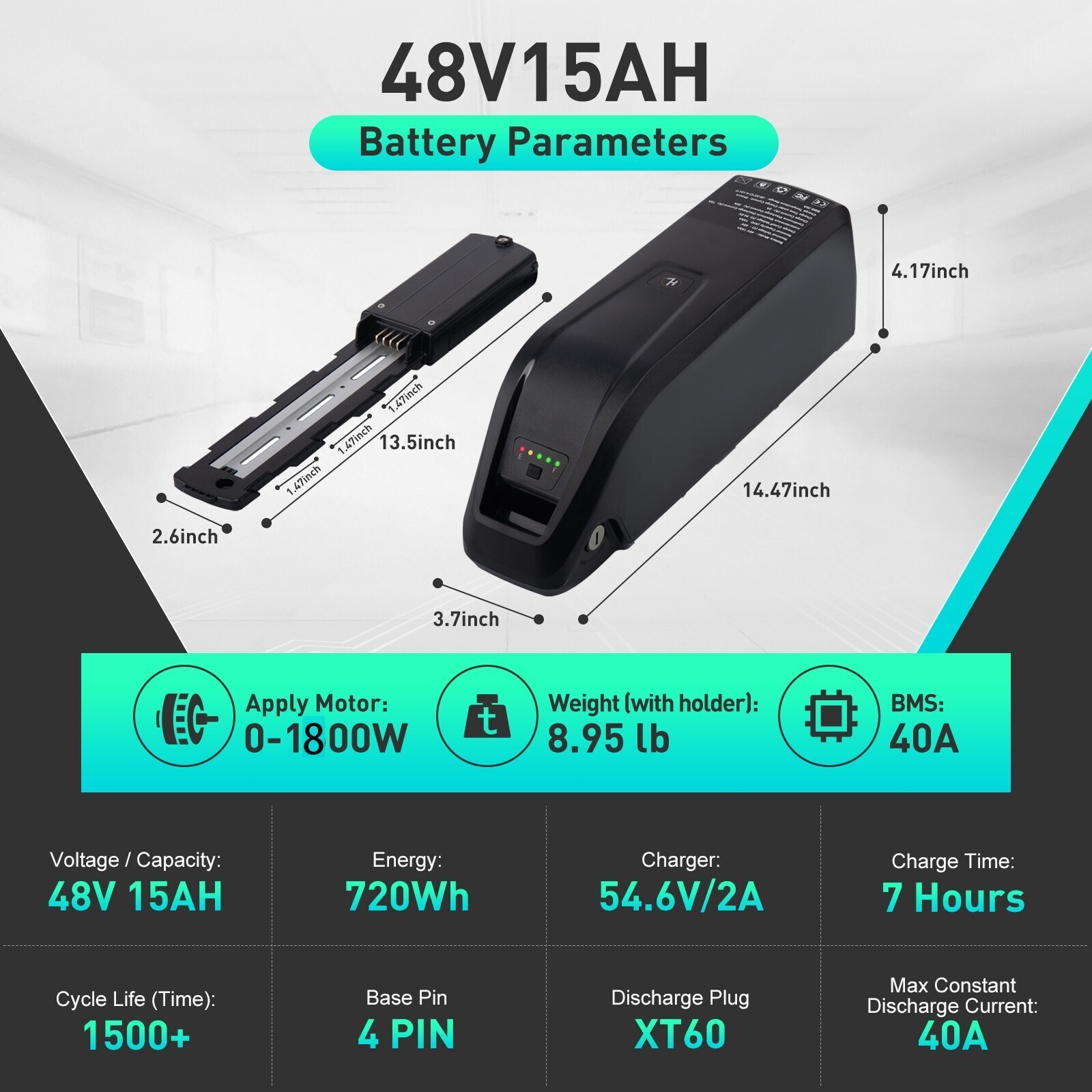 36V 48V 15Ah Hailong Lithium Battery for 200W-1500W Ebike Electric Bike 40A BMS