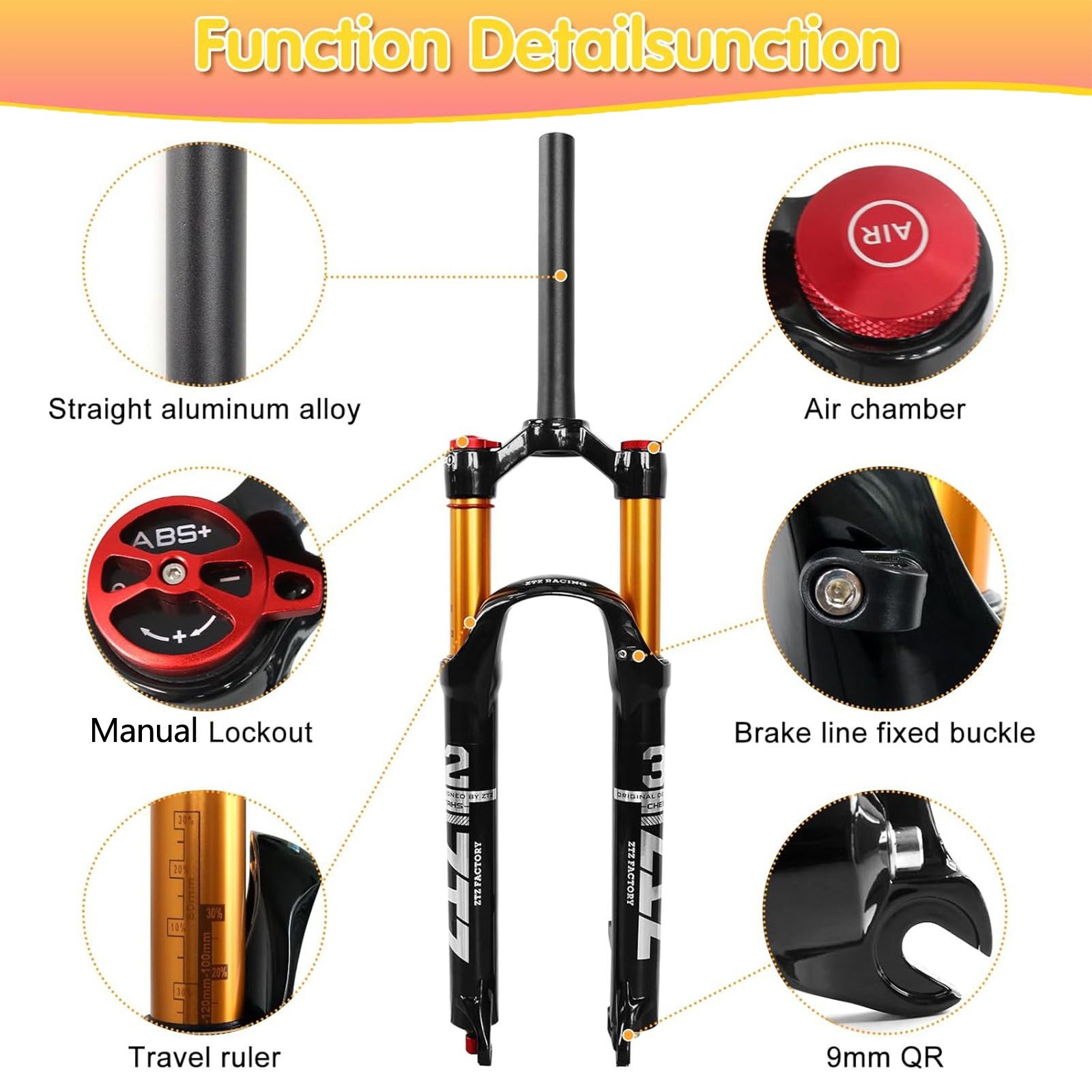 ZTZ 26/27.5/29 inch MTB Air Suspension Fork QR 9mm*100mm for XC/AM Mountain Bike